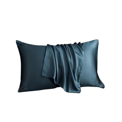 Silk Pillowcase Kissenbezug aus Seide, einfarbig, 70 x 70 cm, Schlafsofa (dunkelblau, 48 x 74 cm, 2 Stück) von ABFJHFK