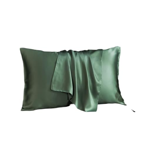 Silk Pillowcase Kissenbezug aus Seide, einfarbig, 70 x 70 cm (Grün, 51 x 66 cm, 2 Stück) von ABFJHFK