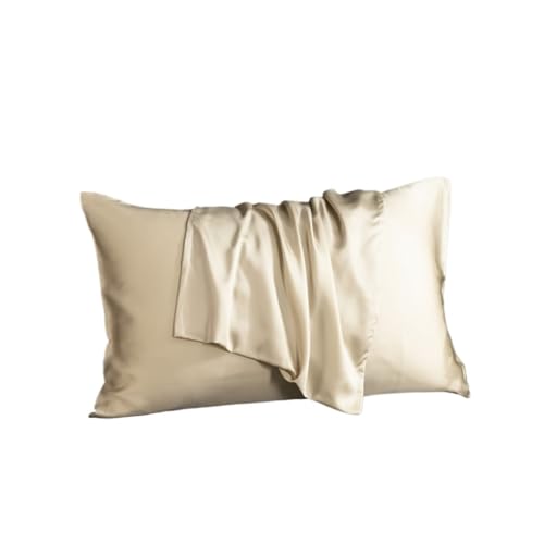 Silk Pillowcase Kissenbezug aus Seide, einfarbig, 70 x 70 cm (Shallow Khaki, 50 x 70 cm, 2 Stück) von ABFJHFK