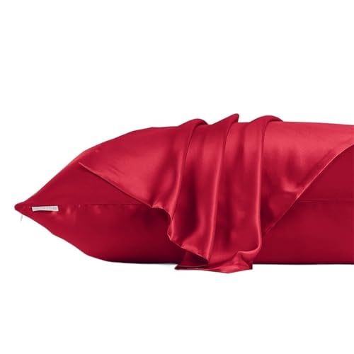 Silk Pillowcase Kissenbezug aus Seide, für Haar und Haut, doppelseitiger Reißverschluss, 1 Stück (Rotweinrot, 51 x 66 cm) von ABFJHFK