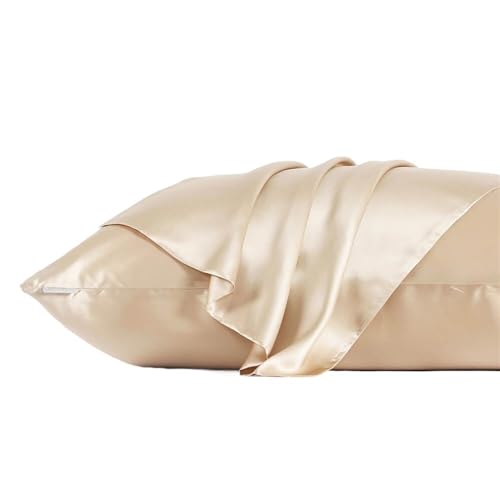 Silk Pillowcase Kissenbezug aus Seide, für Haar und Haut, doppelseitiger Reißverschluss, 1 Stück (goldfarben, 51 x 66 cm) von ABFJHFK