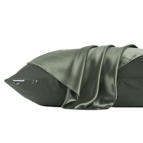 Silk Pillowcase Kissenbezug aus Seide für Haar und Haut, mit doppelseitigem Reißverschluss, 1 Stück (Grün, 50 x 75 cm) von ABFJHFK