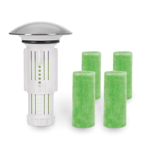 Abfluss Fee Waschbecken Stöpsel mit Verschlussstopfen & 5 Reinigungssteinen | Reinigungssteine für Bad Abfluss Waschtisch, Abflussreiniger mit Abflussstöpsel Waschbecken - Duft Apfel-Zitrone,grün von ABFLUSS-FEE