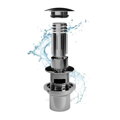 AbflussFee Ablaufgarnitur Waschbecken mit Überlauf - mit Pop Up Ventil & Reinigungssteinbehälter - Universal Abfluss Ventil für Waschbecken Aller Art - Messing verchromt - Duft Apfel-Zitrone (Chrom) von ABFLUSS-FEE