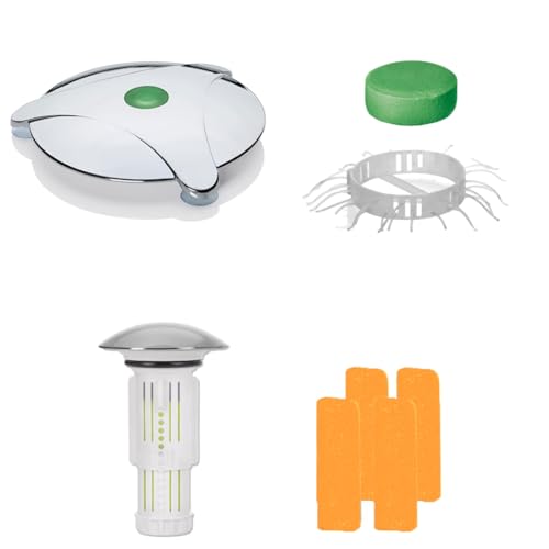 Abflussfee Abflussstopfen für Waschbecken und Dusche | inkl. 4 Reinigungssteinen fürs Waschbecken und 6 Reinigungssteinen und Haarfänger für die Dusche | Duft Apfel Zitrone, grün (Orange, orange) von ABFLUSS-FEE