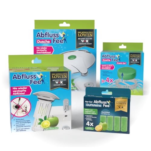 Abflussfee Abflussstopfen für Waschbecken und Dusche | inkl. 4 Reinigungssteinen fürs Waschbecken und 6 Reinigungssteinen und Haarfänger für die Dusche | Duft Apfel Zitrone, grün Abflussfee Abflussstopfen für Waschbecken und Dusche | inkl. 4 Reinigungssteinen fürs Waschbecken und 6 Reinigungssteinen und Haarfänger für die Dusche | Duft Apfel Zitrone, grün von ABFLUSS-FEE