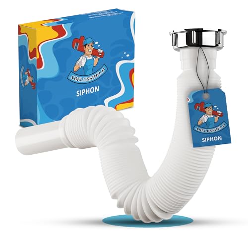ABFLUSSHELD Flexibler Ablaufschlauch - 1 1/4" x 32mm Flex Siphon Waschbecken - Flexibler Siphon mit ausziehbarem Abflussrohr 32-89cm - Flexibler Ablauf für Waschbecken ABFLUSSHELD Flexibler Ablaufschlauch - 1 1/4" x 32mm Flex Siphon Waschbecken - Flexibler Siphon mit ausziehbarem Abflussrohr 32-89cm - Flexibler Ablauf für Waschbecken von ABFLUSSHELD