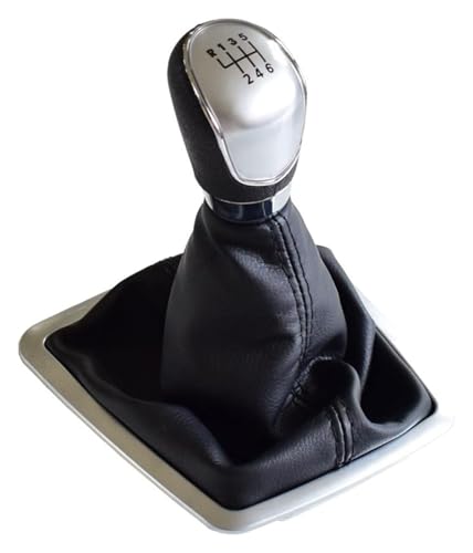 ABHBVGZFZT Auto Schalthebel Kompatibel mit Ford Kompatibel mit Focus 2 MK2 FL C-MAX MK3 MK4 MK7 5 6 Gang Schaltknauf Auto Lederstiefel Schaltkopfhebelabdeckung(Silver-6 Speed) von ABHBVGZFZT
