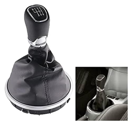 ABHBVGZFZT Auto Schalthebel Kompatibel mit Skoda Kompatibel mit Fabia 2 II MK2 Kompatibel mit Combi Kompatibel mit Scout 2007-2014 Auto Schaltknauf Silber Leder Hebel Gaitor(5speed Set) von ABHBVGZFZT