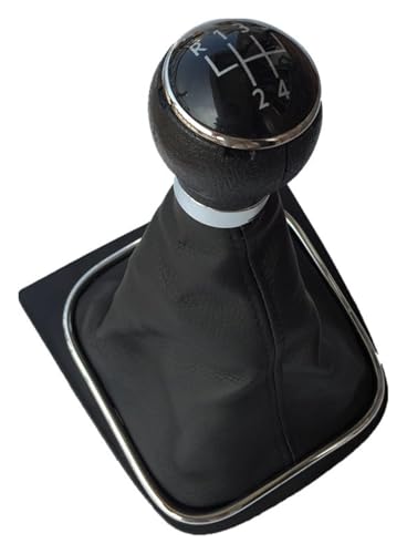 ABHBVGZFZT Auto Schalthebel Kompatibel mit VW Kompatibel mit Golf 5 V MK5 MK6 Kompatibel mit Jetta R32 Kompatibel mit Rabbit 6 Gang Schaltknauf Mit Leder Boot Kragengehäuse(5 Speed Black a) von ABHBVGZFZT