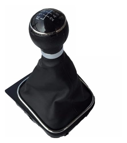 ABHBVGZFZT Auto Schalthebel Kompatibel mit VW Kompatibel mit Golf 5 V MK5 MK6 Kompatibel mit Jetta R32 Kompatibel mit Rabbit 6 Gang Schaltknauf Mit Leder Boot Kragengehäuse(6 Speed Black B) von ABHBVGZFZT