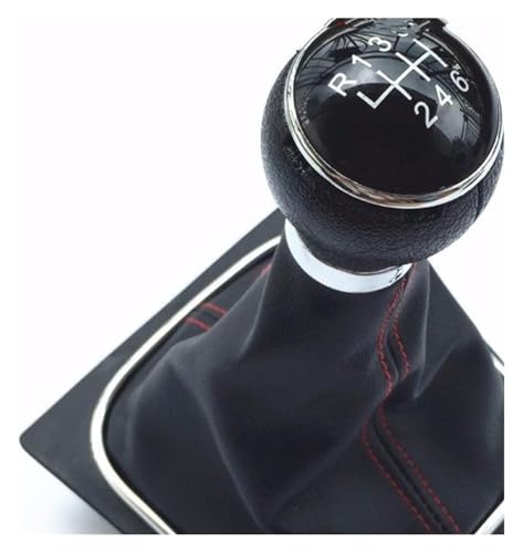 ABHBVGZFZT Auto Schalthebel Kompatibel mit VW Kompatibel mit Golf 5 V MK5 MK6 Kompatibel mit Jetta R32 Kompatibel mit Rabbit 6 Gang Schaltknauf Mit Leder Boot Kragengehäuse(6 Speed Black B) von ABHBVGZFZT