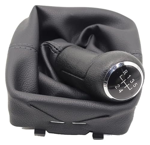 ABHBVGZFZT Auto Schalthebel Kompatibel mit VW Kompatibel mit Polo 9N 9N2 2002-2009 5 Gang Schalthebel Aus Schwarzem Leder Mit Staubdichter Abdeckung(Set Black) von ABHBVGZFZT