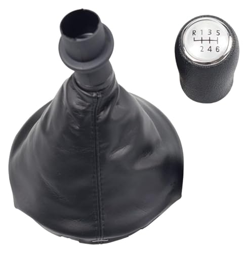 ABHBVGZFZT Auto Schalthebel Kompatibel mit VW Kompatibel mit Transporter Kompatibel mit Multivan Kompatibel mit Caravelle T5 2003-2010 Auto 6 Gang Schalthebel Schaltknauf Lederstiefel(6 Speed-silver) von ABHBVGZFZT