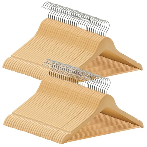 ABHENG Kleiderbügel Holz 60 Stück, Holzbügel mit Rutschfester Hosensteg und 360° drehbarer Haken, Einkerbungen im Schulterbereich, Hergestellt aus Naturholz, 44,5X 23 cm,Naturfarben+Silbern,AWY0360N ABHENG Kleiderbügel Holz 60 Stück, Holzbügel mit Rutschfester Hosensteg und 360° drehbarer Haken, Einkerbungen im Schulterbereich, Hergestellt aus Naturholz, 44,5X 23 cm,Naturfarben+Silbern,AWY0360N von ABHENG