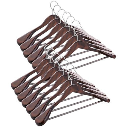ABHENG Kleiderbügel aus Holz, 14er Set Anzugbügel, um 360° drehbarer Haken, für Jacken,Hemden, Anzüge, Mäntel, 44 x 5,5 x 23 cm (L x B x H), Dunkel Nussbaumfarben AWY0414H von ABHENG