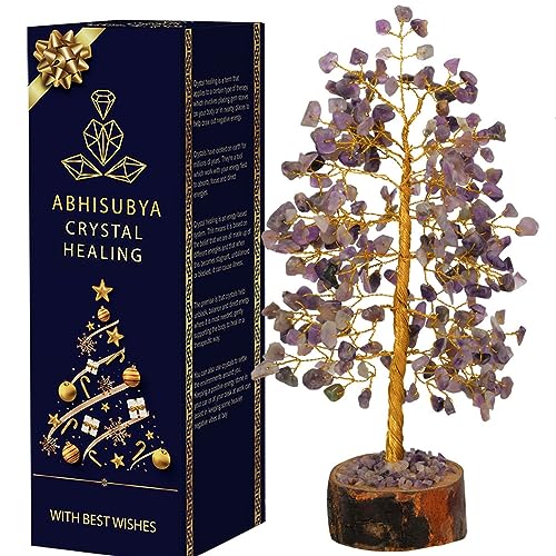 ABHISUBYA Amethyst Lebensbaum - Kristalle Und Edelsteine - Chakrastein - Geldbaum - Kristallheilstein - Bonsaibaum - Feng Shui Dekor - Chakrastein - Spirituelle Gaben von ABHISUBYA