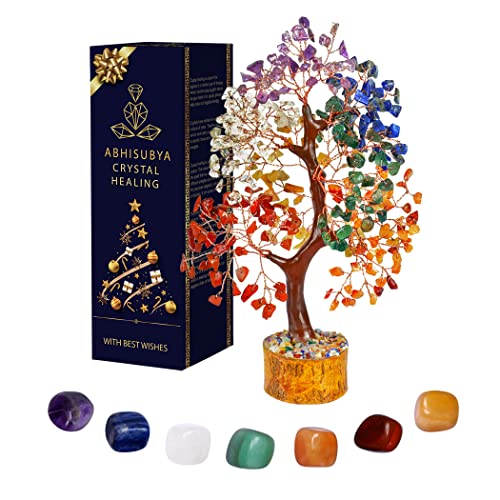 ABHISUBYA Kristallbaum – sieben Chakra-Kristalle – Baum des Lebens – Chakra-Steine – Edelsteinbaum – Heimdekor-Accessoires – Glücksbringer – Meditationsgeschenke – Neues Zuhause Geschenke von ABHISUBYA