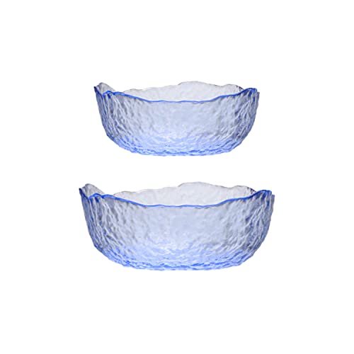 Glas Rührschüssel Set für Küche, 2-teiliges Schüssel Set 1,4l und 850 ml große unregelmäßige Form Salatschüssel Mittagessen Obstschale Nudelschalen Müslischüssel Servierschalen Unterhaltung (blau ) von ABHOME