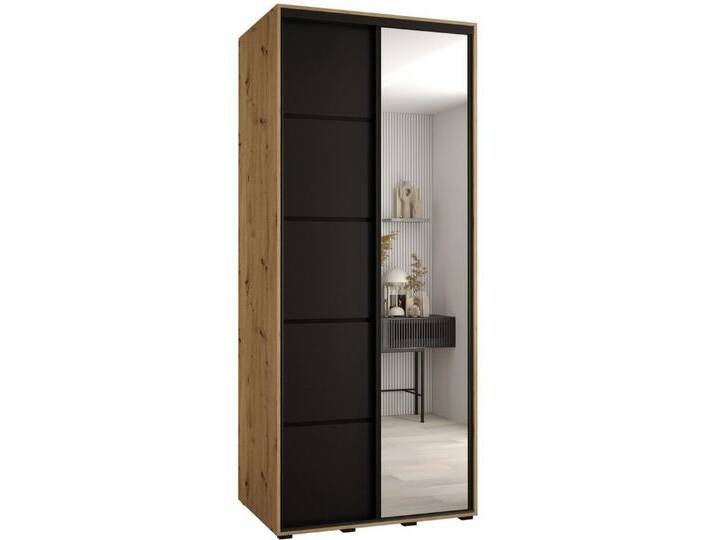 ABIKS MÖBEL Kleiderschrank Davos 5 Schlafzimmerschrank mit Spiegel, Kleiderstange und Regalen, schwarz, Artisan / Schwarz / Schwarz von ABIKS-MÖBEL
