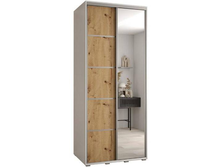 ABIKS MÖBEL Kleiderschrank Davos 5 Schlafzimmerschrank mit Spiegel, Kleiderstange und Regalen, silberfarben, Weiß / Artisan / Silber von ABIKS-MÖBEL