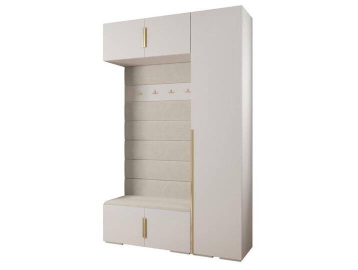 ABIKS MÖBEL Kompaktgarderobe INOVA 1 SATZ 19 Möbelset, Garderobe mit Kleiderstange und Regalen, Weiß / Gold / Manila 02 von ABIKS-MÖBEL