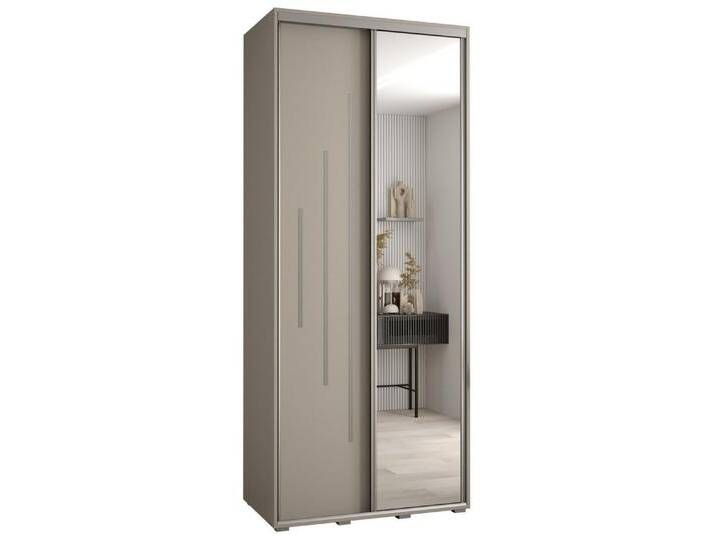 ABIKS MÖBEL Schwebetürenschrank Dakota 13 Schlafzimmerschrank mit Spiegel, Kleiderstange und Regalen, silberfarben, Kaschmir / Silber von ABIKS-MÖBEL