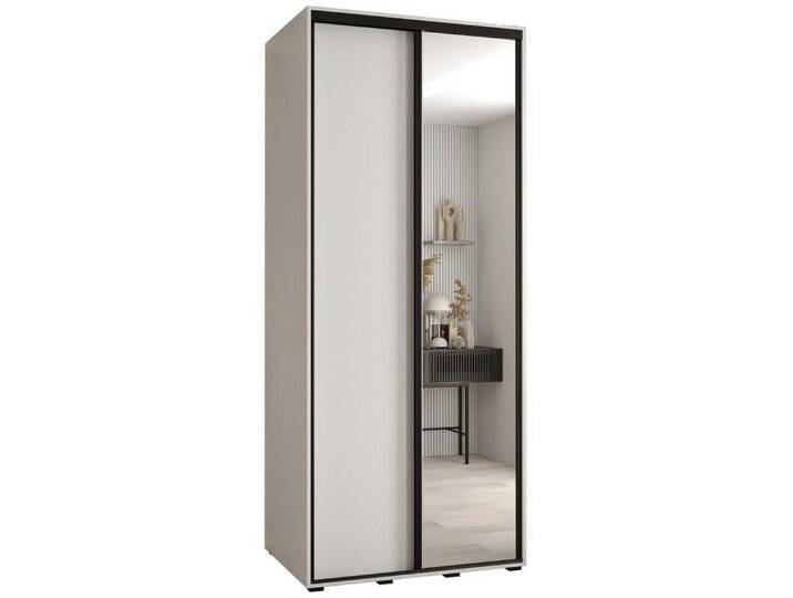 ABIKS MÖBEL Schwebetürenschrank Davos 3 Schlafzimmerschrank mit Spiegel, Kleiderstange und Regalen, schwarz, Weiß / Weiß / Schwarz von ABIKS-MÖBEL