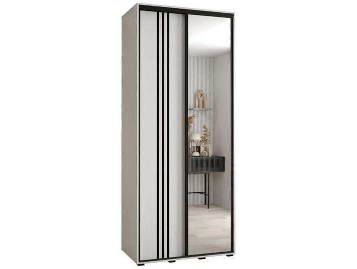 ABIKS MÖBEL Schwebetürenschrank Davos 7 Schlafzimmerschrank mit Spiegel, Kleiderstange und Regalen, schwarz, Weiß / Weiß / Schwarz von ABIKS-MÖBEL