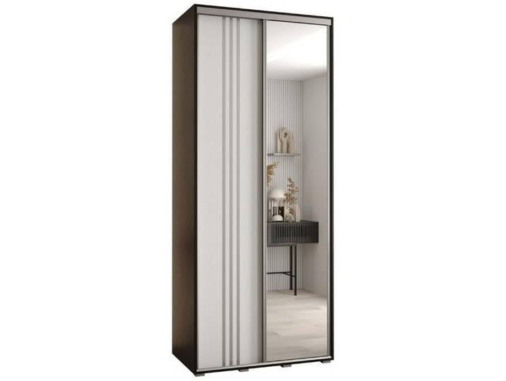 ABIKS MÖBEL Schwebetürenschrank Davos 7 Schlafzimmerschrank mit Spiegel, Kleiderstange und Regalen, schwarz silberfarben, Schwarz / Weiß / Silber von ABIKS-MÖBEL