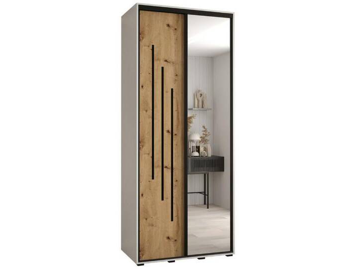 ABIKS MÖBEL Schwebetürenschrank Davos 9 Schlafzimmerschrank mit Spiegel, Kleiderstange und Regalen, schwarz, Weiß / Artisan / Schwarz von ABIKS-MÖBEL