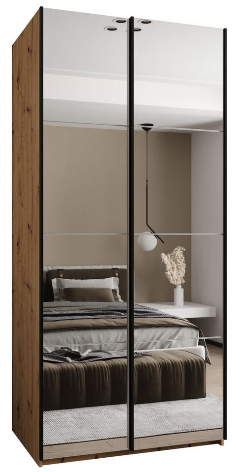 ABIKS MÖBEL Schwebetürenschrank LUX 2 hoher Schlafzimmerschrank - mit Spiegel, Kleiderstange, Regalen von ABIKS MÖBEL