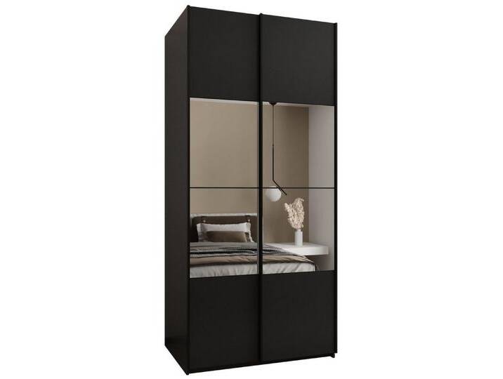 ABIKS MÖBEL Schwebetürenschrank LUX 4 hoher Schlafzimmerschrank - mit Spiegel, Kleiderstange, Regalen, schwarz von ABIKS-MÖBEL