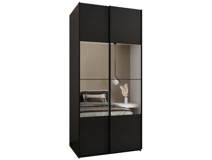 ABIKS MÖBEL Schwebetürenschrank LUX 4 hoher Schlafzimmerschrank - mit Spiegel, Kleiderstange, Regalen, schwarz von ABIKS-MÖBEL