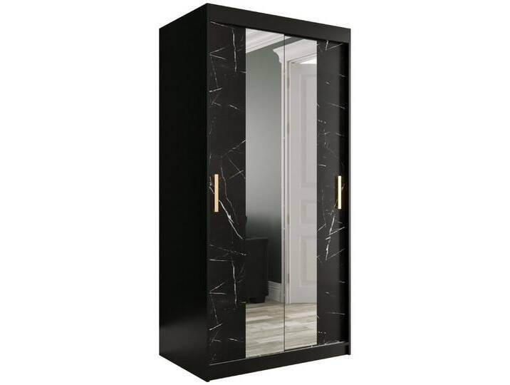 ABIKS MÖBEL Schwebetürenschrank MARMUR T1 Kleiderschrank, Schiebetürenschrank mit Spiegel, schwarz, Schwarz Matt + Schwarzer Marmor von ABIKS-MÖBEL