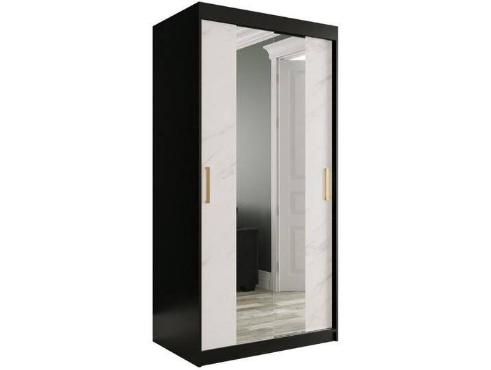 ABIKS MÖBEL Schwebetürenschrank MARMUR T1 Kleiderschrank, Schiebetürenschrank mit Spiegel, schwarz, Schwarz Matt + Weißer Marmor von ABIKS-MÖBEL