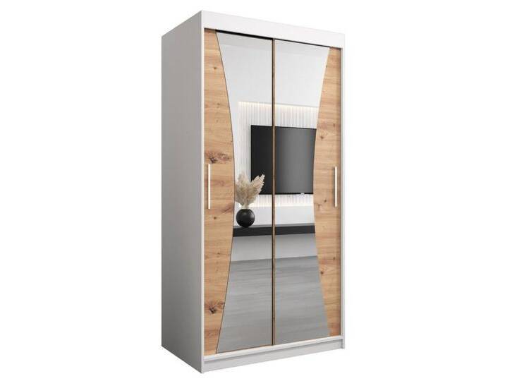 ABIKS MÖBEL Schwebetürenschrank MONACO Schlafzimmerschrank - mit Spiegel, Kleiderstange, Regalen, weiß matt + Artisan-Eiche ABIKS MÖBEL Schwebetürenschrank MONACO Schlafzimmerschrank - mit Spiegel, Kleiderstange, Regalen, weiß matt + Artisan-Eiche von ABIKS-MÖBEL