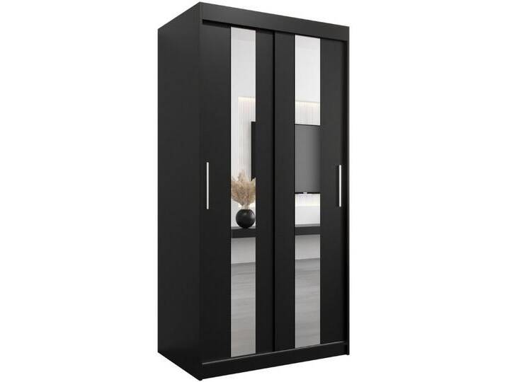 ABIKS MÖBEL Schwebetürenschrank POLE Schlafzimmerschrank - mit Spiegel, Kleiderstange und Regalen, schwarz, Schwarz / Schwarz von ABIKS-MÖBEL