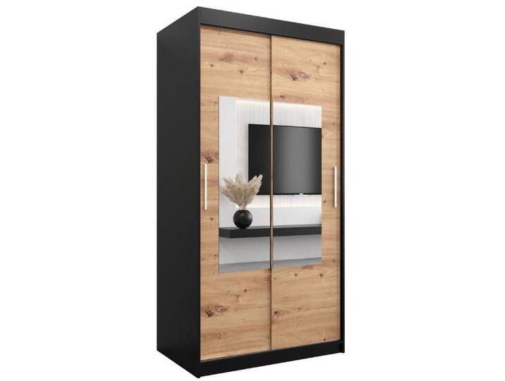 ABIKS MÖBEL Schwebetürenschrank TORINO Schlafzimmerschrank - mit Spiegel, Kleiderstange und Regalen, schwarz, Schwarz / Artisan Eiche ABIKS MÖBEL Schwebetürenschrank TORINO Schlafzimmerschrank - mit Spiegel, Kleiderstange und Regalen, schwarz, Schwarz / Artisan Eiche von ABIKS-MÖBEL