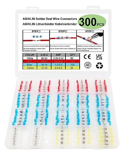 ABINLIN 300 Stk Lötverbinder Schrumpfverbinder Kabelverbinder Wasserdicht Set - Stoßverbinder 0.25-6.0mm2, Transparent Quetschverbinder Set für KFZ, Marine, Boot ABINLIN 300 Stk Lötverbinder Schrumpfverbinder Kabelverbinder Wasserdicht Set - Stoßverbinder 0.25-6.0mm2, Transparent Quetschverbinder Set für KFZ, Marine, Boot von ABINLIN