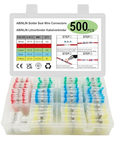 ABINLIN 500 Stk Lötverbinder Schrumpfverbinder Kabelverbinder Wasserdicht Set - Stoßverbinder 0.25-6.0mm2, Transparent Quetschverbinder Set für KFZ, Marine, Boot ABINLIN 500 Stk Lötverbinder Schrumpfverbinder Kabelverbinder Wasserdicht Set - Stoßverbinder 0.25-6.0mm2, Transparent Quetschverbinder Set für KFZ, Marine, Boot von ABINLIN