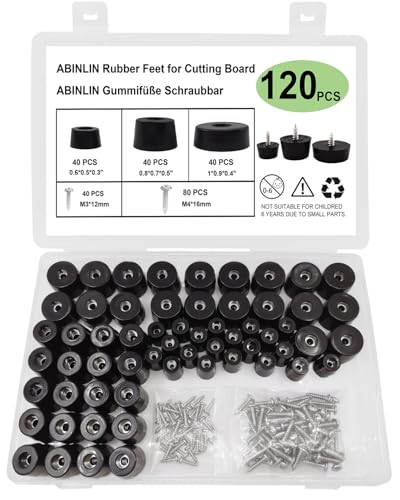 ABINLIN Gummifüße Schraubbar - 120 Stück Gummifuß Möbelfüße - Rubber feet Gummipuffer Schwarz (3 Größen) 15mm 20mm 25mm von ABINLIN