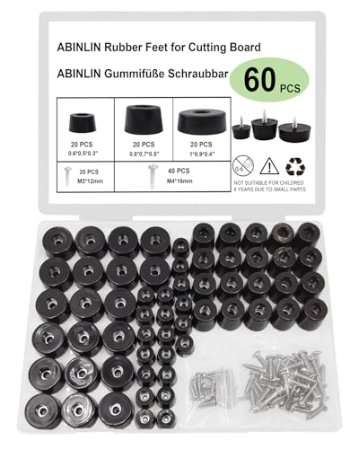 ABINLIN Gummifüße Schraubbar - 60 Stück Gummifuß Möbelfüße - Rubber feet Gummipuffer Schwarz (3 Größen) 15mm 20mm 25mm von ABINLIN