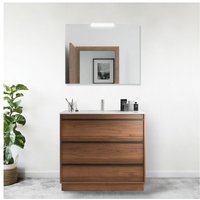100 cm großer freistehender Badezimmerschrank aus Maya-Walnussholz mit eingebautem Waschbecken - Astoria - 60 cm mit spiegel und led Lampe 100 cm großer freistehender Badezimmerschrank aus Maya-Walnussholz mit eingebautem Waschbecken - Astoria - 60 cm mit spiegel und led Lampe von ABITARE