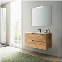 100 cm hängender Badezimmerschrank aus afrikanischem Eichenholz mit eingebautem Waschbecken – Vanda - mit spiegel und LED Lampe 100 cm hängender Badezimmerschrank aus afrikanischem Eichenholz mit eingebautem Waschbecken – Vanda - mit spiegel und LED Lampe von ABITARE