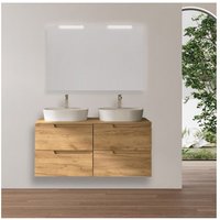 120 cm hängender Badezimmerschrank aus afrikanischem Eichenholz mit zwei Aufsatzwaschbecken – Vanda - Standard von ABITARE