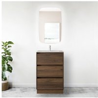 60 cm bodenstehender Badezimmerschrank aus Maya-Walnussholz mit Porzellanwaschbecken – Nova - mit spiegel und LED Lampe 60 cm bodenstehender Badezimmerschrank aus Maya-Walnussholz mit Porzellanwaschbecken – Nova - mit spiegel und LED Lampe von ABITARE