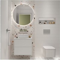 Abitare - 60 cm hängender Badezimmerschrank aus mattweißem Holz mit Aufsatzwaschbecken – Olympus - 60 cm mit spiegel und led Lampe von ABITARE