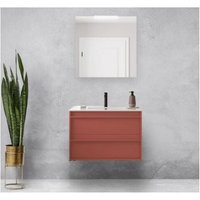 Abitare - 80 cm hängender Badezimmerschrank aus satiniertem rotem Holz mit eingebautem Waschbecken – Astoria - mit spiegel und led Lampe Abitare - 80 cm hängender Badezimmerschrank aus satiniertem rotem Holz mit eingebautem Waschbecken – Astoria - mit spiegel und led Lampe von ABITARE