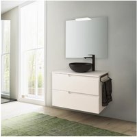 Abitare - 80 cm hängender Badezimmerschrank aus satinweißem Holz mit Aufsatzwaschbecken – Vanda - mit Kolonne Spiegel und led Lampe von ABITARE